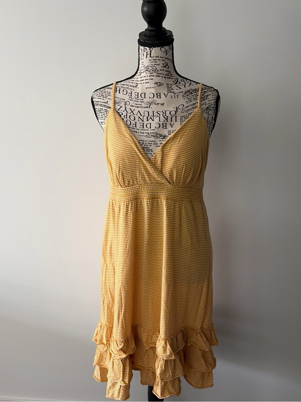 INC International Concepts Mustard Yellow Striped Ruffle-Hem Mini Dress